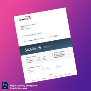 USA Capital One Account Statement Template in Word and PDF formats