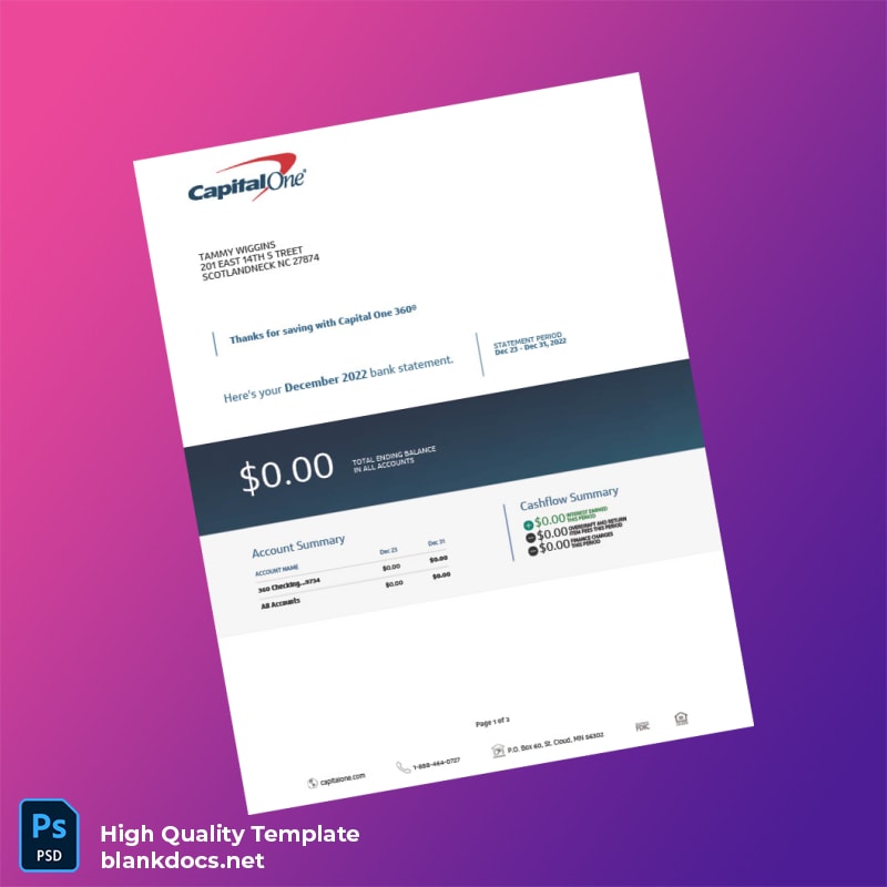 USA Capital One Statement Template in Word and PDF formats