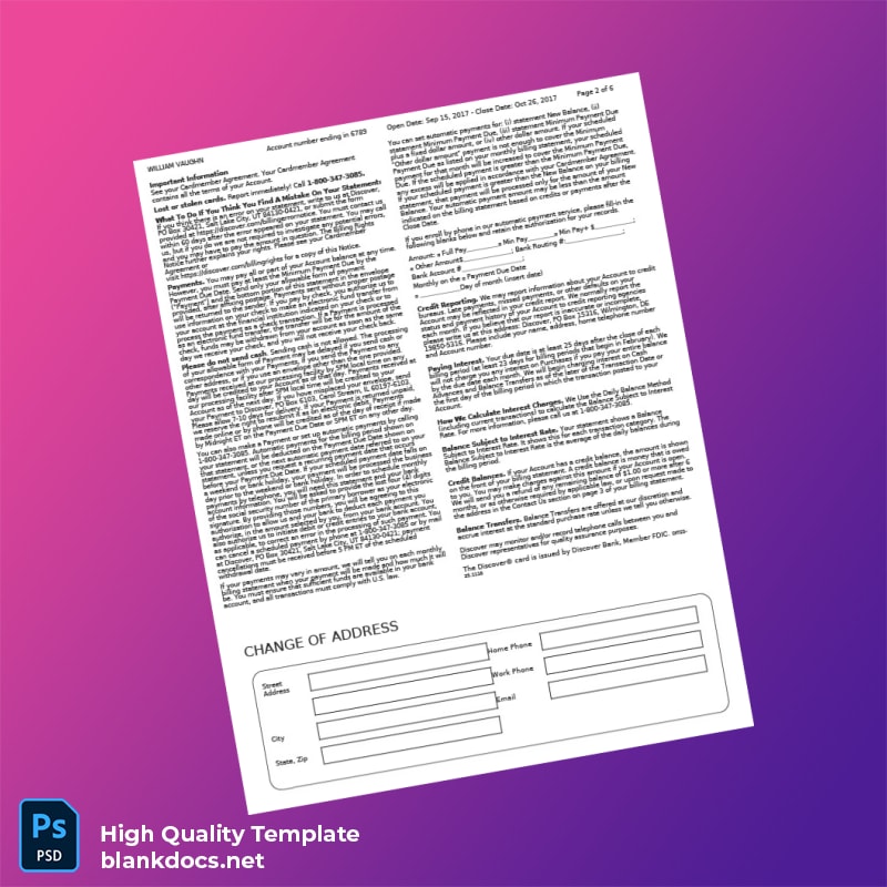 USA Discover Bank Statement Template in Word and PDF formats page 2