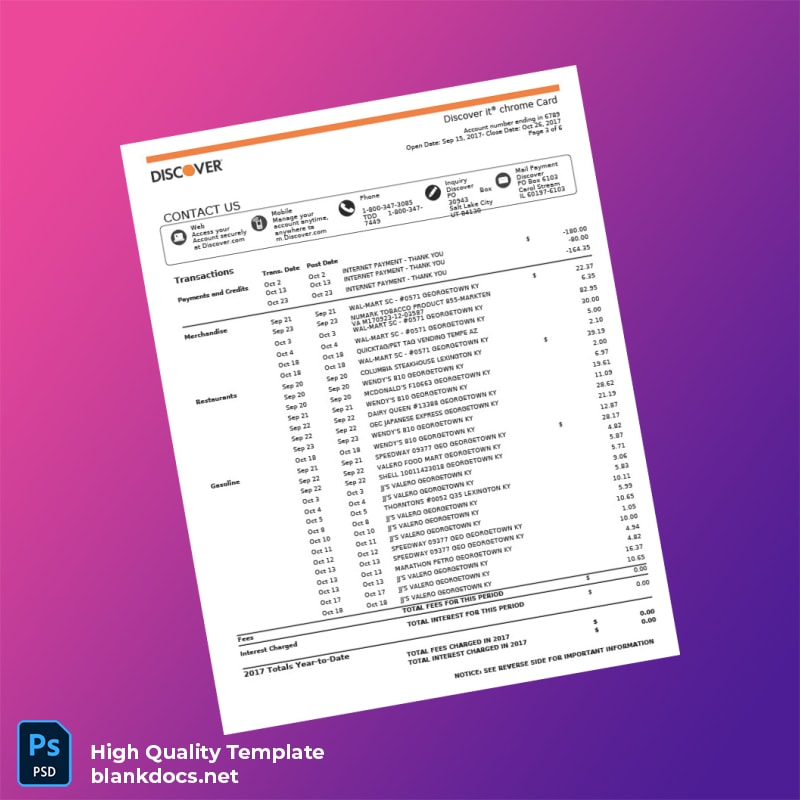 USA Discover Bank Statement Template in Word and PDF formats page 4