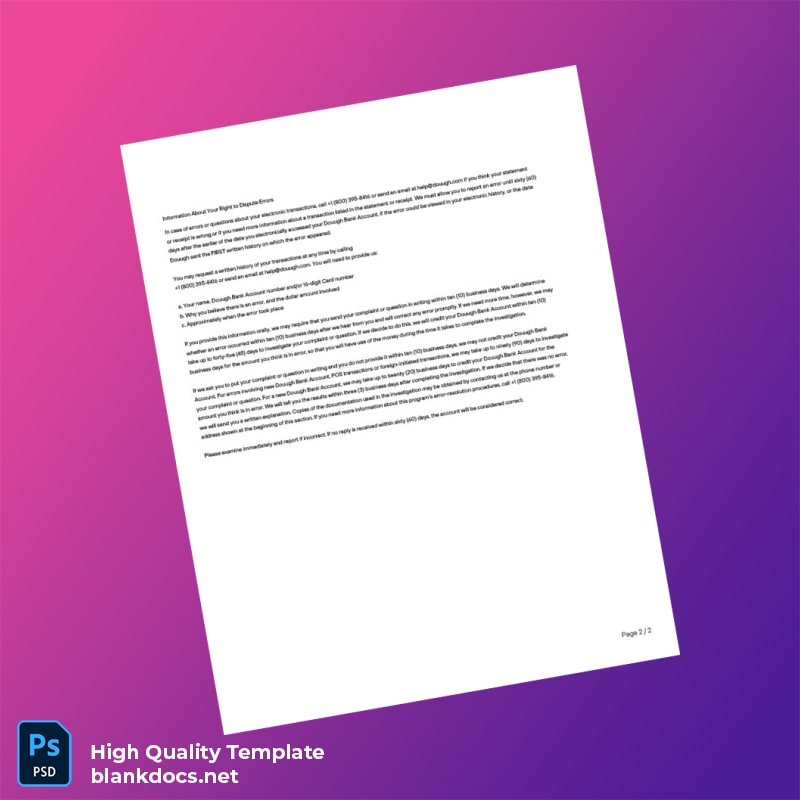 USA Dough Bank Account Statement Template in Word and PDF formats page 2