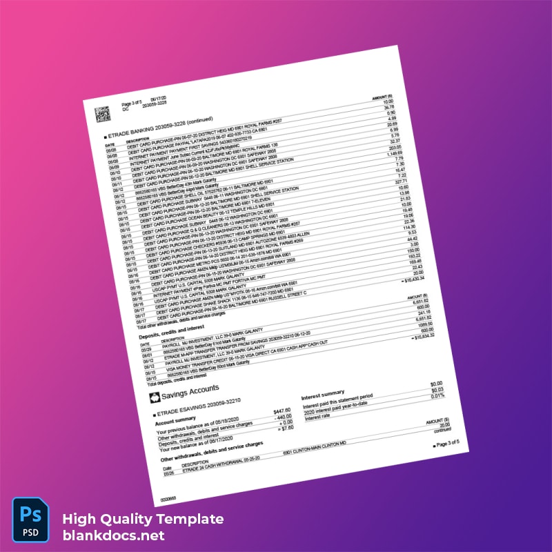 USA Etrade Bank Statement Template in Word and PDF formats page 3