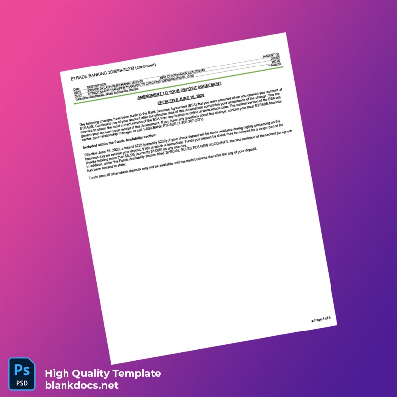 USA Etrade Bank Statement Template in Word and PDF formats page 4