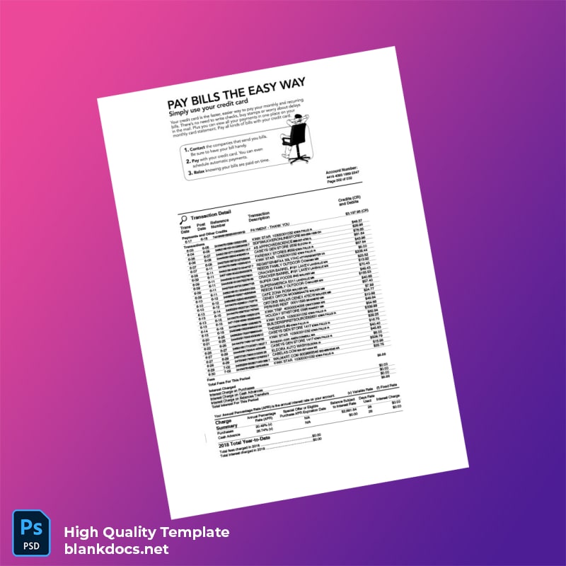 USA First Bankcard Credit Card Statement Template in Word and PDF formats page 2