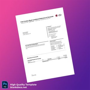 USA First Century Bank Bank Statement Template in Word and PDF formats
