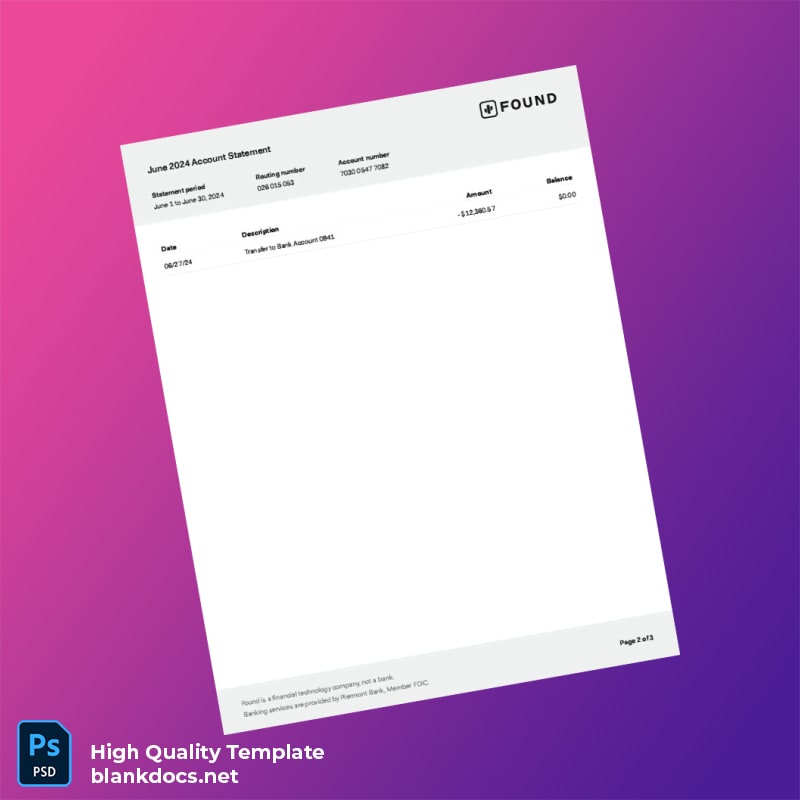 USA Found Account Statement Template in Word and PDF formats page 2