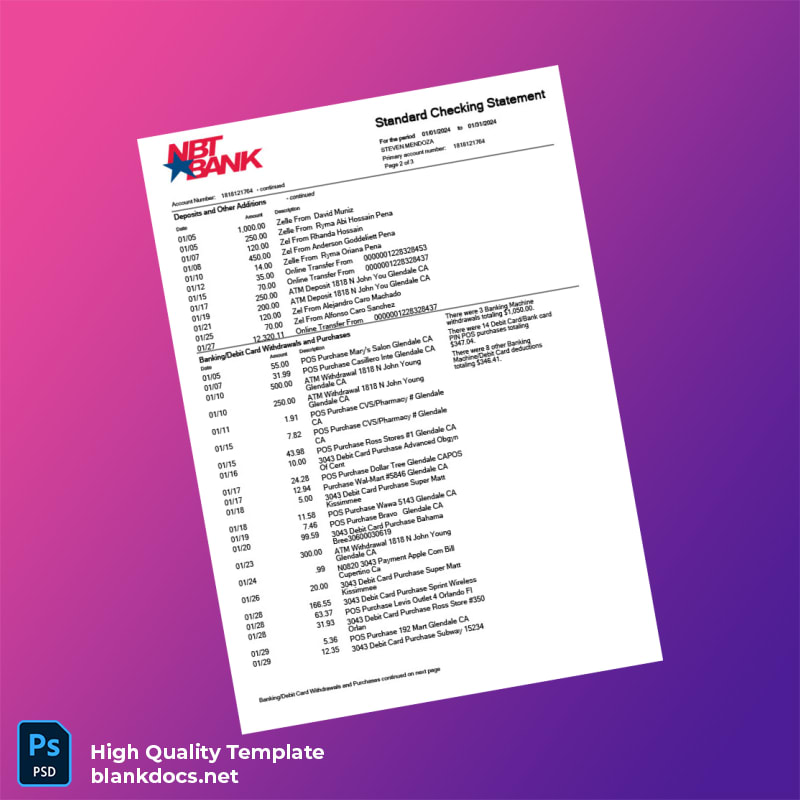 USA NBT Bank Statement Template in Word and PDF formats page 2