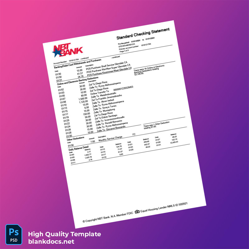 USA NBT Bank Statement Template in Word and PDF formats page 3