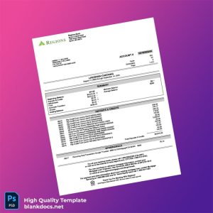 USA Regiones Bank Statement Template in Word and PDF formats