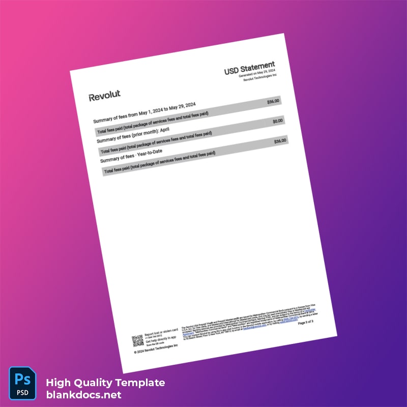 USA Revolut Account Statement Template in Word and PDF formats page 3