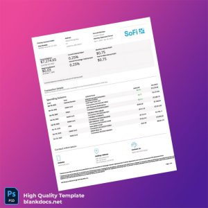 USA SOFI Bank Statement Template in Word and PDF formats