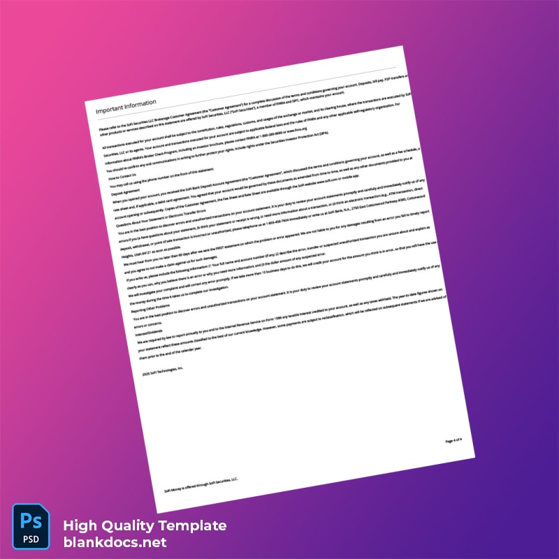 USA SOFI Bank Statement Template in Word and PDF formats page 4