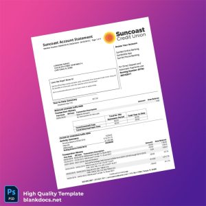 USA Suncoast Bank Statement Template in Word and PDF formats