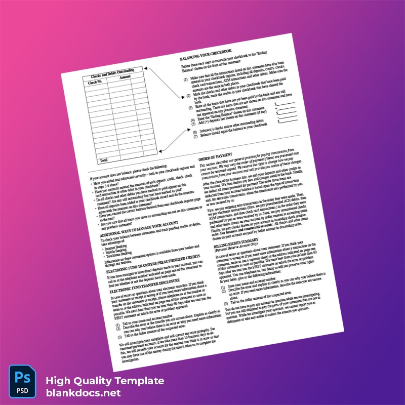 USA Synovus Bank Statement Template in Word and PDF formats page 8