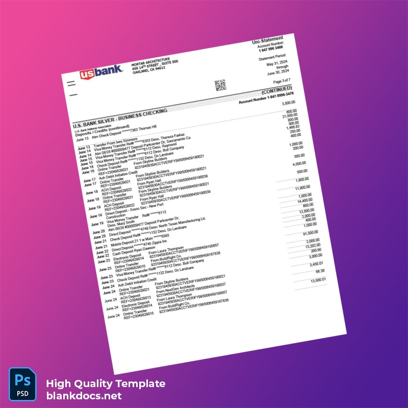 USA US Bank Bank Statement Template in Word and PDF formats page 3