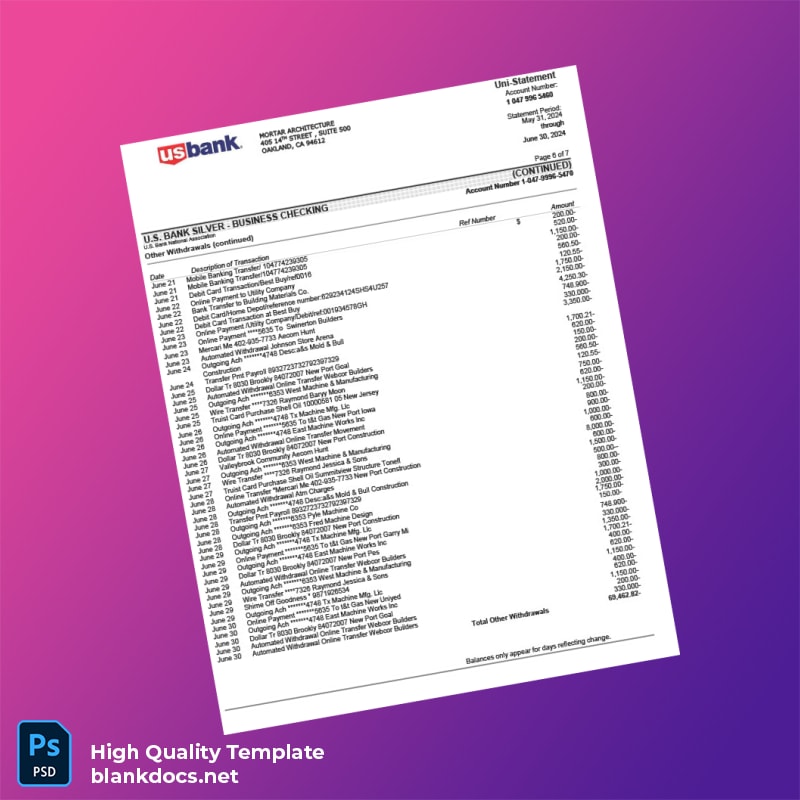 USA US Bank Bank Statement Template in Word and PDF formats page 6