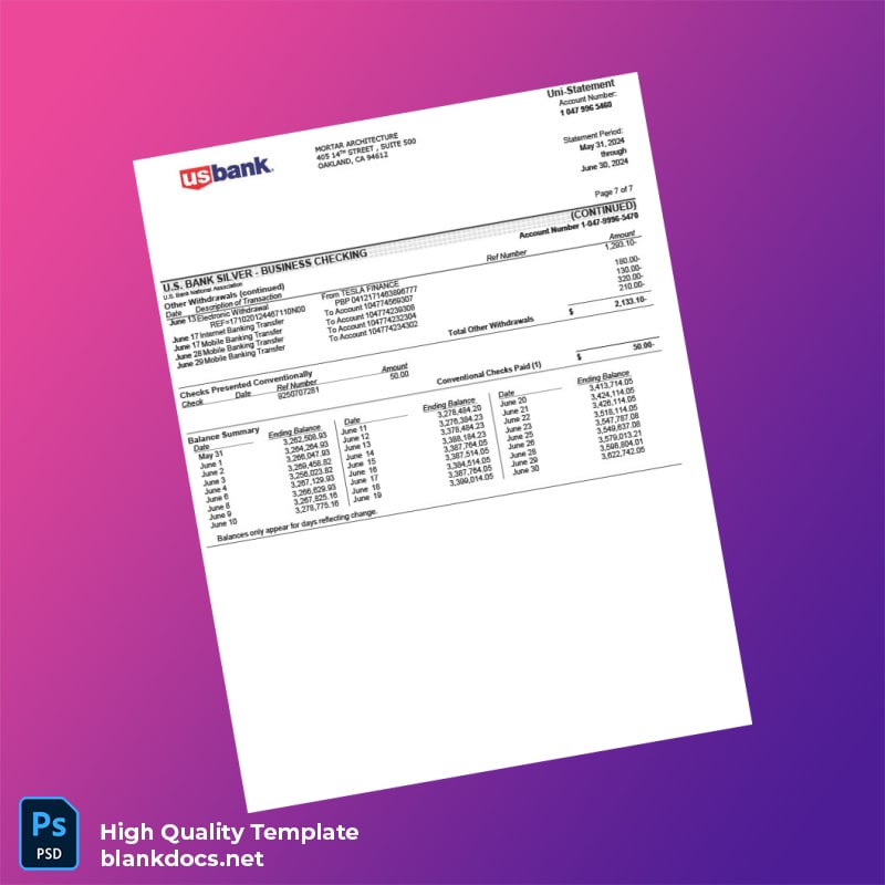 USA US Bank Bank Statement Template in Word and PDF formats page 7