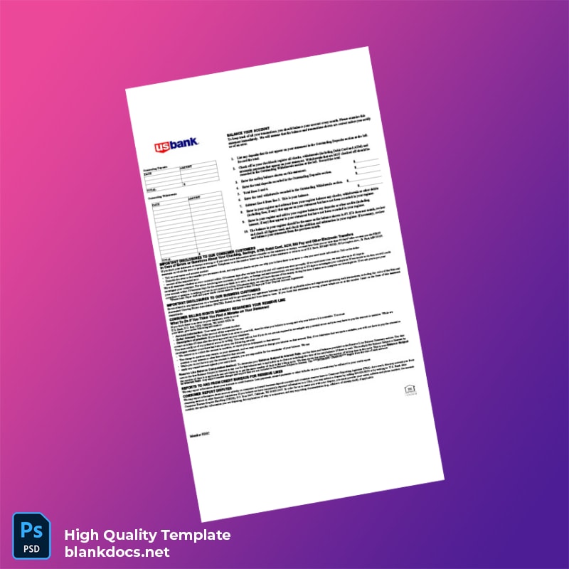 USA US Bank Business Statement Template in Word and PDF formats page 2