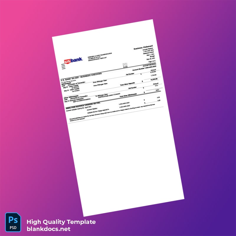 USA US Bank Business Statement Template in Word and PDF formats page 3