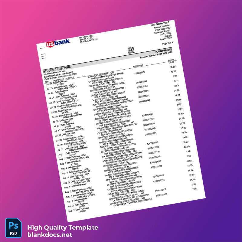 USA US Bank Statement Template in Word and PDF formats page 3