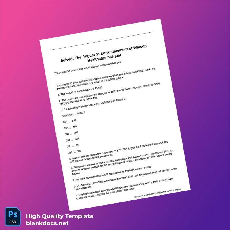 USA United Bank Bank Statement Template in Word and PDF formats