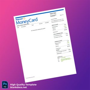 USA Walmart Money Card Bank Statement Template in Word and PDF formats