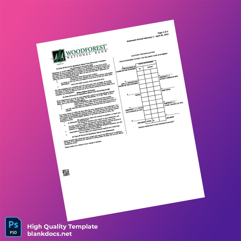 USA Woodforest Bank Statement Template in Word and PDF formats page 3