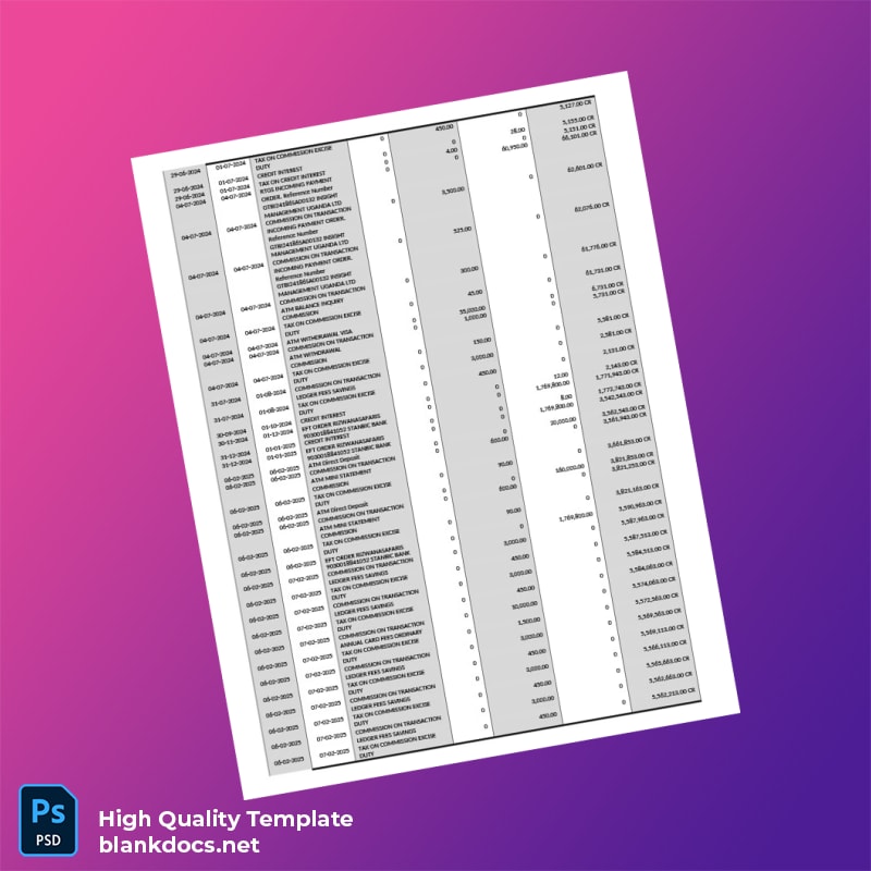 Uganda 32111 Savings General Personal Ordinary UGX Bank Statement Template in Word and PDF formats page 2