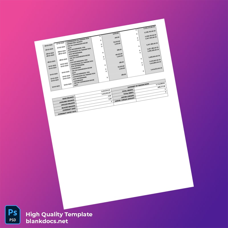 Uganda 32111 Savings General Personal Ordinary UGX Bank Statement Template in Word and PDF formats page 3