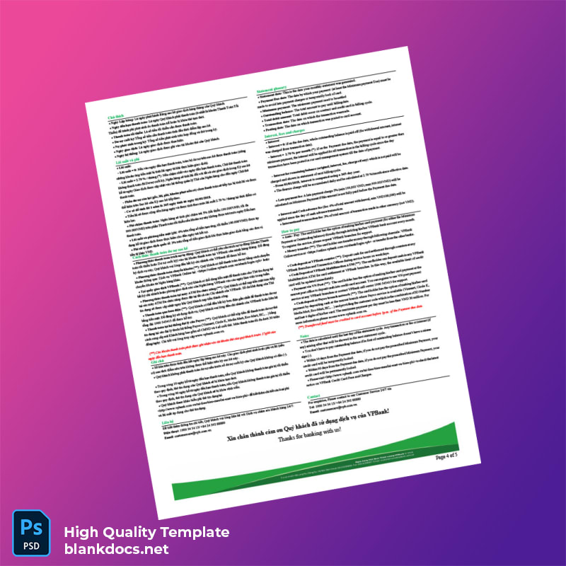 Vietnam Bank Statement Template in Word and PDF formats page 4